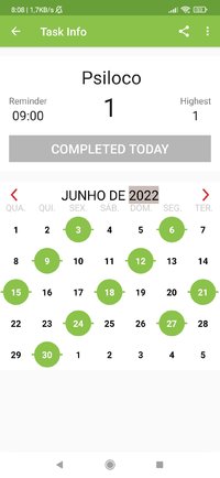 como fica o calendario com os dias de microdose marcados.